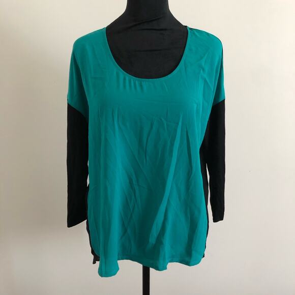 Three Eighty Two Women's Colorblock Long Sleeve Tunic Top XS Black/Teal‎ NWT - Picture 2 of 8